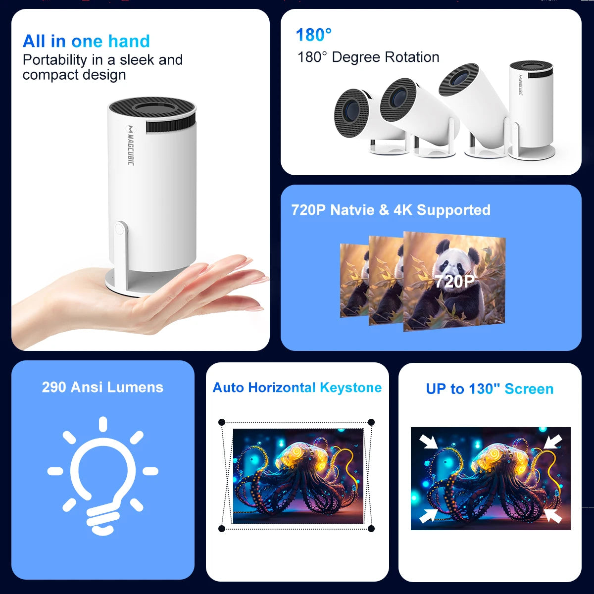 Projetor Smart 4K 290 ANSI com Wi‑Fi 6 e Bluetooth